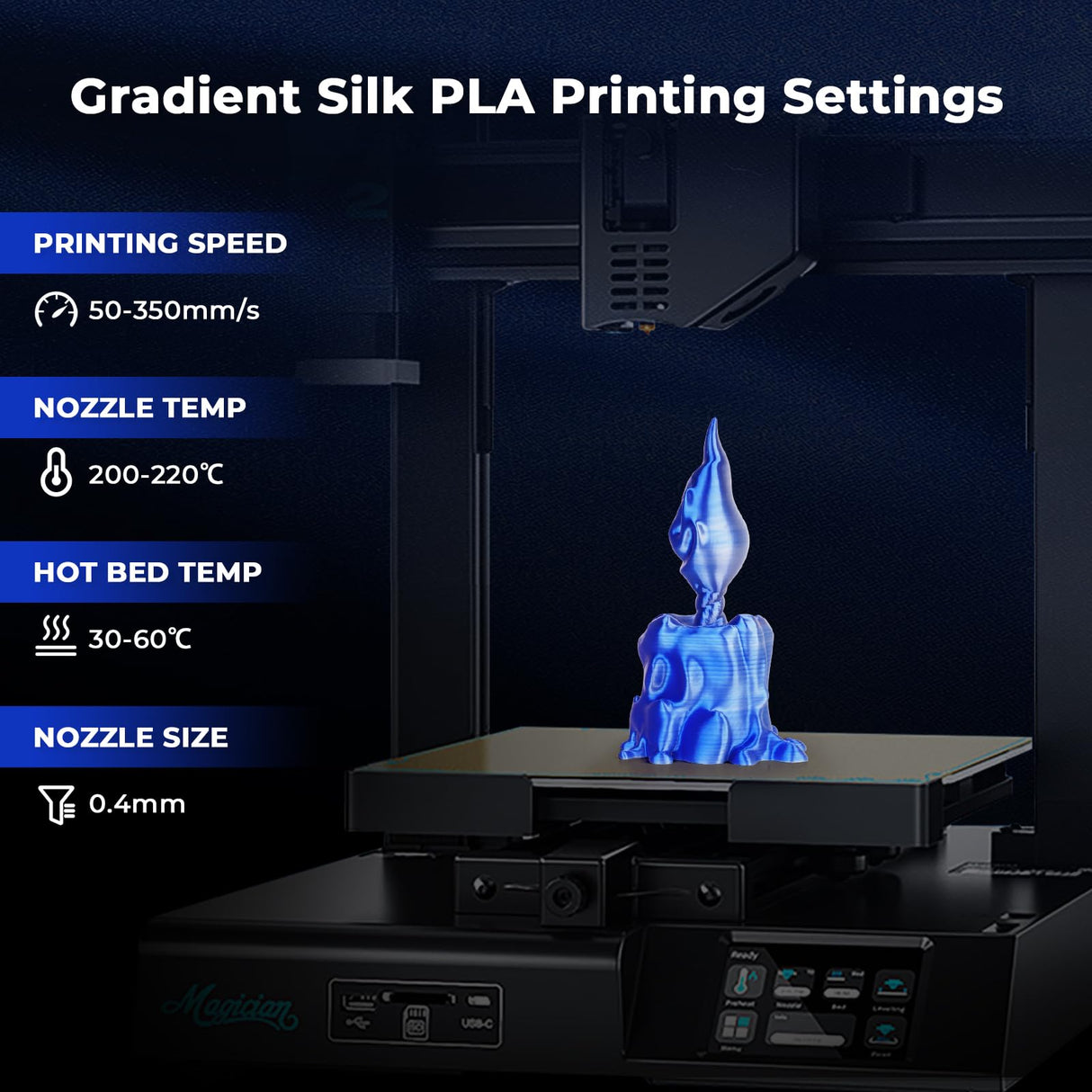 AMOLEN Silk PLA 3D Printer Filament, Dual Color Blue Silver PLA 1.75mm, Shiny Color Change Filament 3D Printing PLA Filament for Most FDM 3D Printer, 1kg Spool(2.2lbs) AMOLEN
