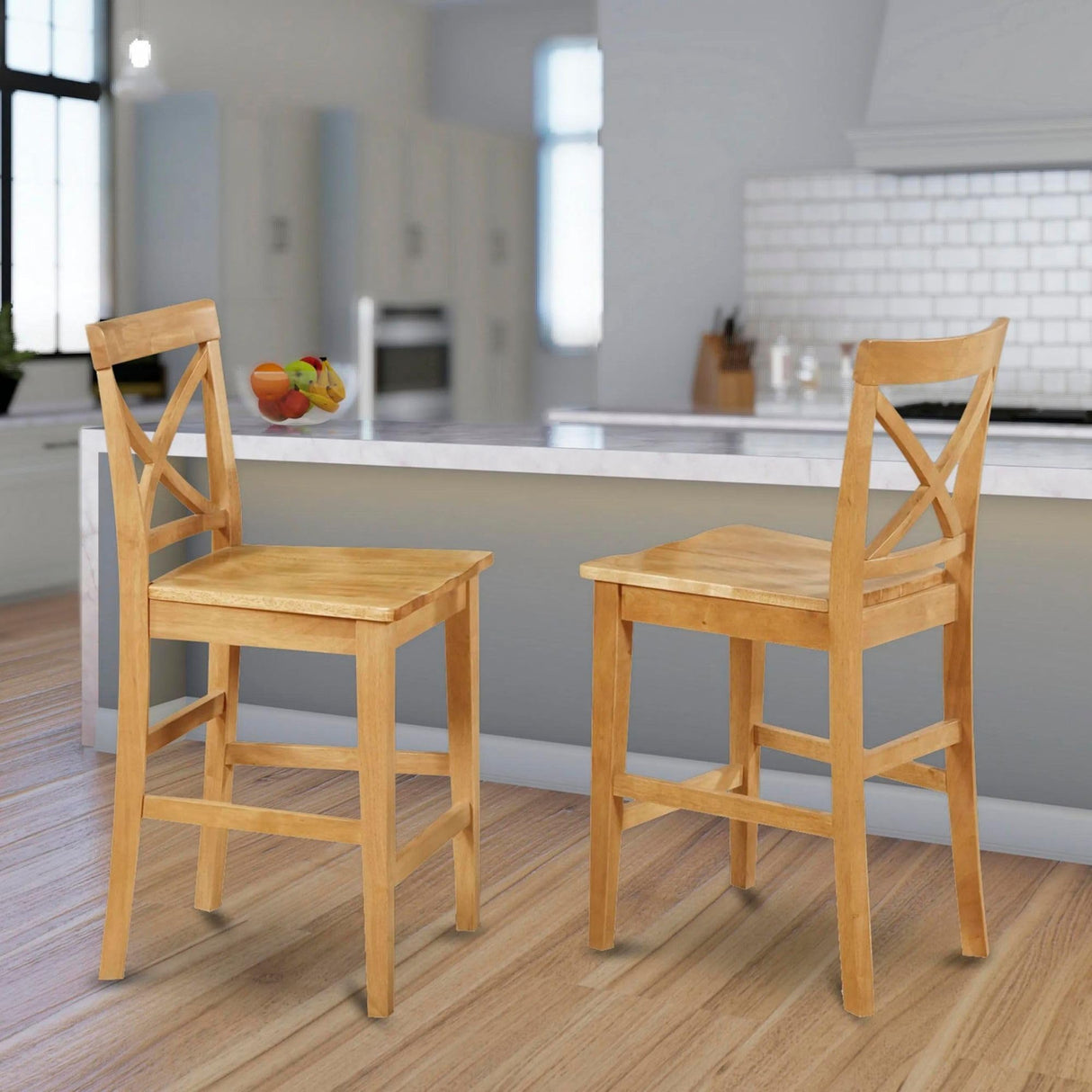East West Furniture PBS-OAK-W Pub Counter-Height Bar Stool - Pub Height Kitchen Chairs, Set of 2, Oak East West Furniture