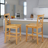 East West Furniture PBS-OAK-W Pub Counter-Height Bar Stool - Pub Height Kitchen Chairs, Set of 2, Oak East West Furniture