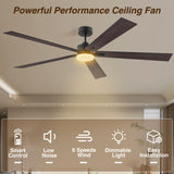 72" Large Smart Ceiling Fan with Lights Remote,Silent DC Motor,Control via WIFI Alexa Google App,Outdoor Indoor Modern Ceiling Fans for Big Living Room Patio,Dimmable,5 Blades Brown Black Walnut Livory