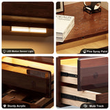 MUSSTUFIC Floating LED Nightstand, Smart Sensor Bedside Wall Mounted Wood Side End Table with 2 Storage Drawers for Bedroom Dorm Small Space, Dark Walnut (Walnut, 1 pcs) MUSSTUFIC