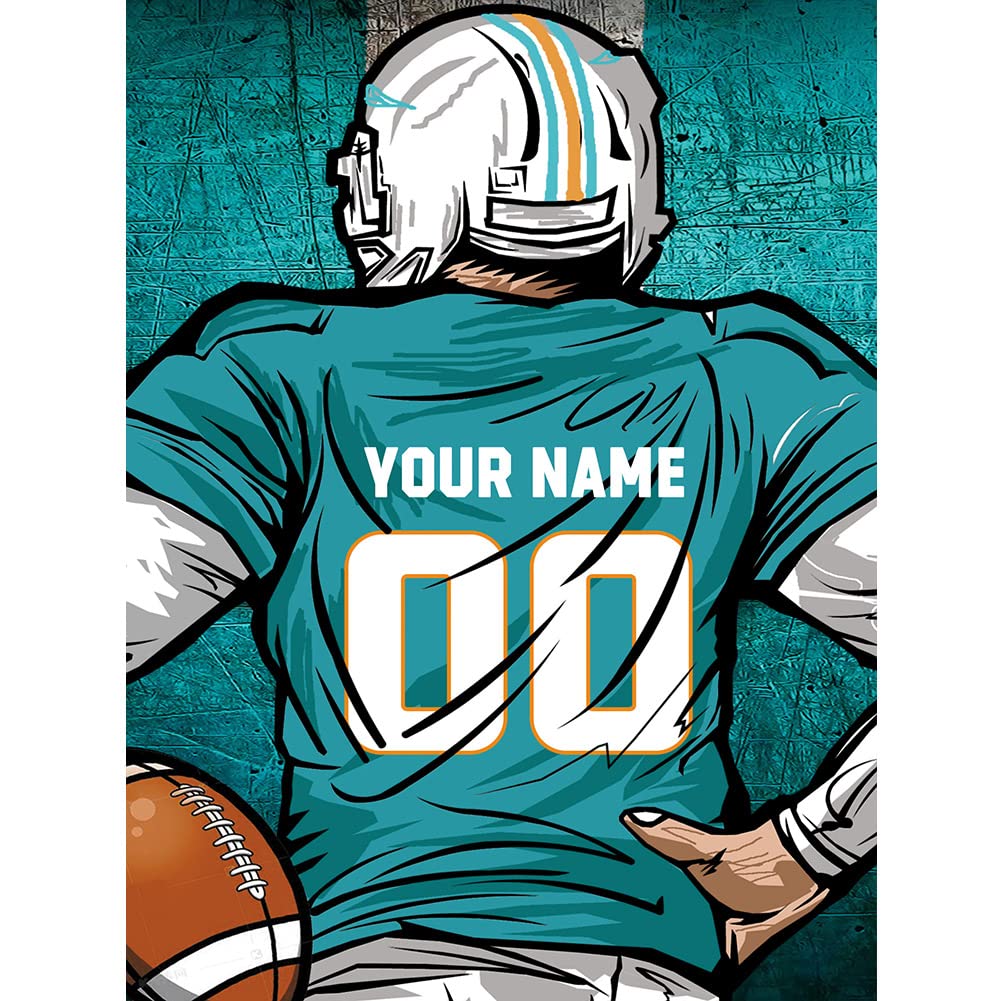 Weadatty Custom Football Diamond Painting with Name and Number,Customized Sports Fan Jersey Painting,Personnalized Football Player Diamond Art for Home Decor (Miami Marine-Blue) Weadatty