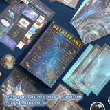 icceemee Scrapbooking Supplies Kit, Blue Starry Sky Scrapbooking Kit for Bullet Junk Journaling, Stationery, A6 Grid Notebook, Floral DIY Note-Taking Supplies, Birthday Craft Gift for Teen Girls icceemee