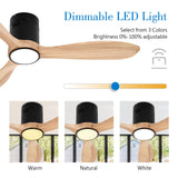 VACILL Flush Mount Ceiling Fan with Light,Low Profile Ceiling Fan,Wooden Fan Blades,6 Speed,LED Dimmable,DC Motor,52 inch,Natural Wood Blade VACILL