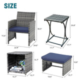 OC Orange-Casual 6 Piece Patio Furniture Conversation Set with Ottoman, Outdoor Grey Wicker Chair and Table Set, Balcony Furniture for Apartments, Navy Blue OC Orange-Casual