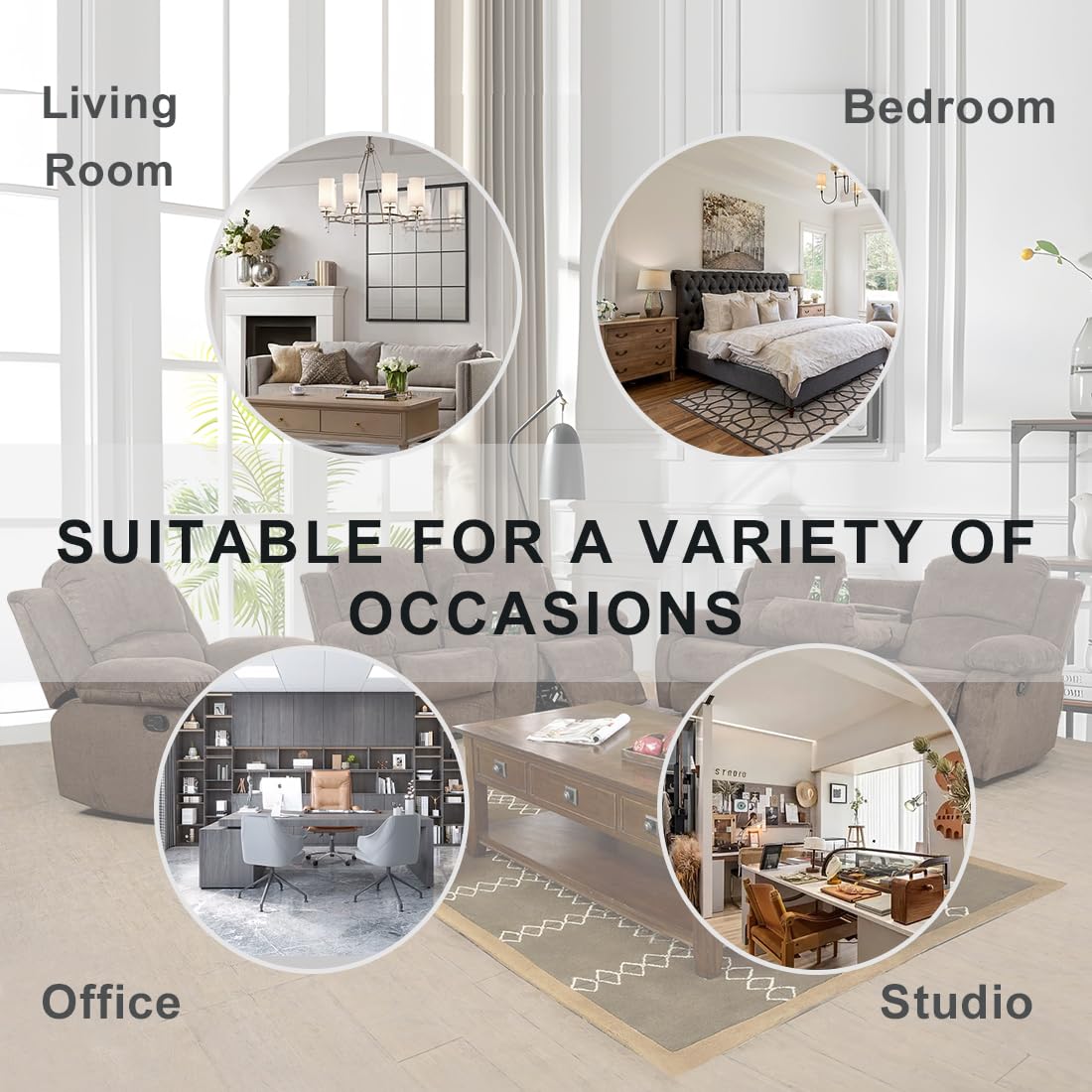 Dekmxas Fabric Recliner Sofa Set Manual Reclining Sofa Set Living Room Furniture Sets Modern Reclining Couch Set with Cup Holders/Storage Console/Drop Down Table for Home/Office (Chocolate, 3PCS Set) Dekmxas