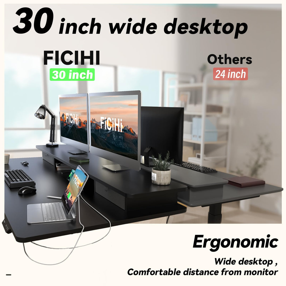 FICIHI Electric Standing Desk USB A/C Charging Port, Electric Height Adjustable Desk, 63 x 30 inches Desk with 4 Drawers,Larger Table Legs,Ergonomic Workstation Suitable for Home Gaming Office FICIHI