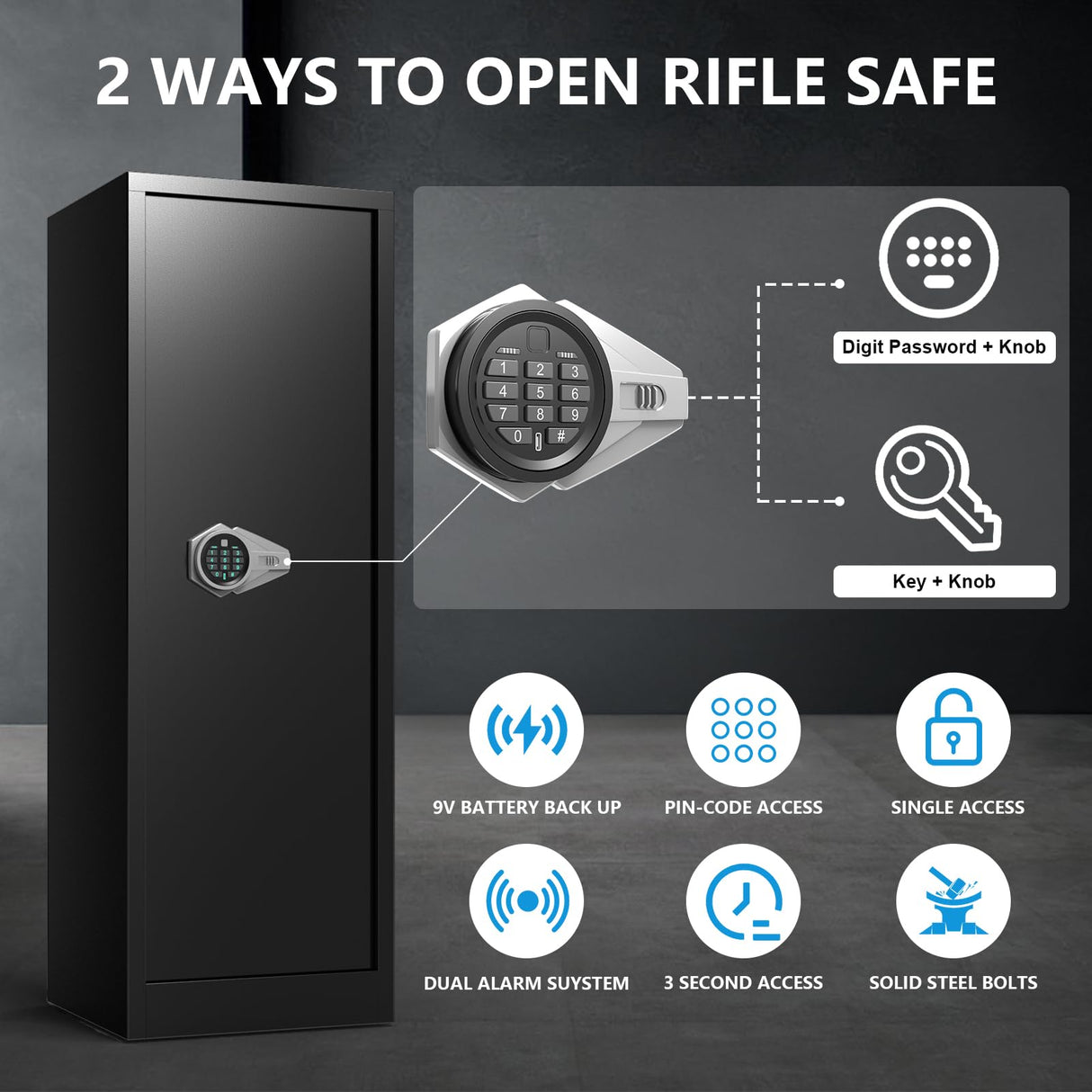 Marcree 8-10 Gun Safe, Digital Large Gun Cabinet for Rilfes and Shotguns, Rifle Safe with Removable Shelf, Shotgun Safes with Dual Alarm System&Mute Function, LED Light, Pistol Bags, Assemble Required Marcree