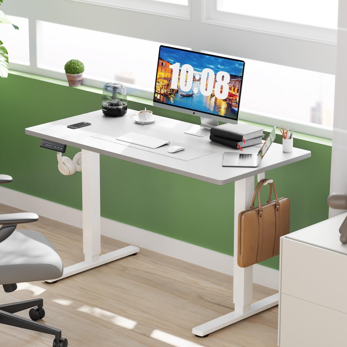 Zibbizo Electric Height Adjustable Standing Desk, 48x24 Inches, Ergonomic Sit-to-Stand Rising Computer Table for Home Office