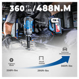 Dong Cheng 20V Cordless Impact Wrench, Max Torque 360 ft-lbs (488N.m), 1/2 inch with 3 Mode Speed, 2400 RPM Brushless Impact Gun, Includes 4.0Ah Battery, Charger, 4 Impact Sockets and Kit Bag Dong Cheng