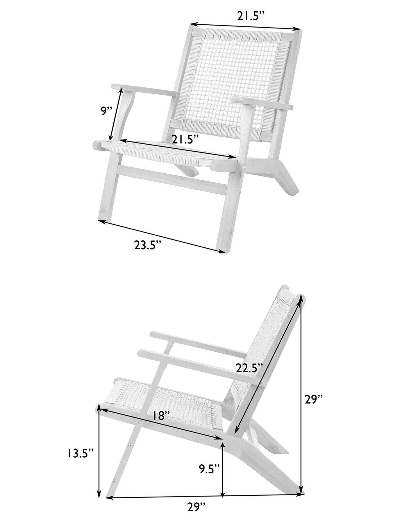 Patio Sense 63635 Vega Natural Stain Outdoor Chair Acacia Wood Construction Woven Web Seat Mid Century Design Comfortable Reclining Armchair Patio Lawn Garden Backyard Deck - Gray Cording - WoodArtSupply