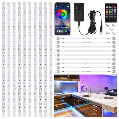 SIXDEFLY 10 PCS RGB Under Cabinet Lighting Kit, App and Remote Control Led Strip Lights, Music Sync Color Changing Led Lights with ETL Listed Power Adapter, for Cabinet, Counter, Shelf, 16.4ft SIXDEFLY