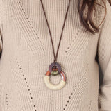 GelConnie Womens Pendant Necklace Wood Handmade Jewelry Leather Necklace Long Rope Sweater Necklace for Woman GelConnie