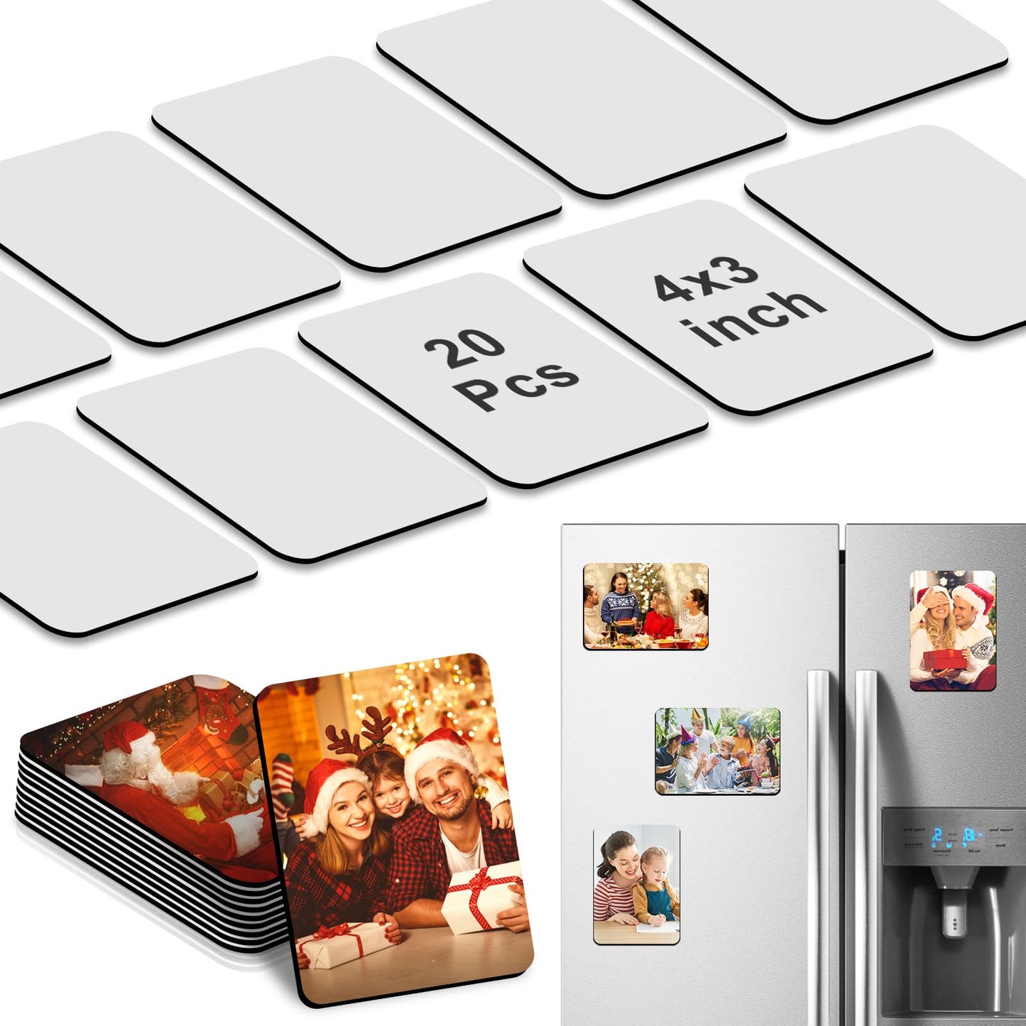 Sublimation Magnet Blanks 4x3 inch, Sublimation Blank Fridge Magnets - 20PCS Personalized Sublimation Blanks Products for DIY Kitchen Refrigerator Office Decorative (Rectangular)