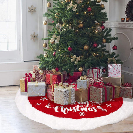 48 Inch Christmas Tree Plush Skirt,Faux Fur Christmas Tree Skirt with Snowflakes,Christmas Decorations Tree Base Skirt for Xmas Tree Decoration,Holiday Home Party Decor GAFYMI