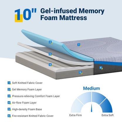 Avenco California King Mattress, 10 inch Cal King Mattress in a Box with Gel Memory Foam, Medium Firm Mattress for Pressure Relief & Back Pain, Motion Isolation, CertiPUR-US Certified