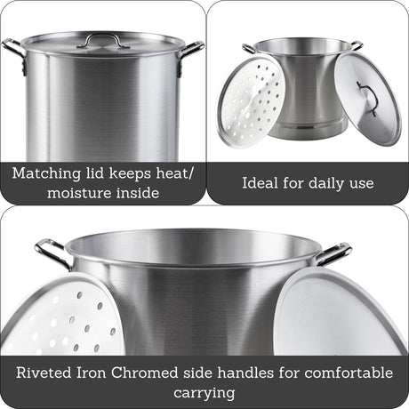 IMUSA Aluminum Steamer Dual Piece Set, 28Qt and 10Qt, Silver Imusa