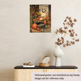 Rustic Harvest Porch Wall Art – Autumn Pumpkin and Corn Still Life Canvas Print with Flowers and Horseshoe Barn Door for Farmhouse Fall Decor 12x16in Unframed Generic
