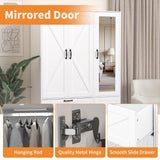 CORAZAZA Armoire Wardrobe Closet with Mirror Door,3 Doors Farmhouse Bedroom Armoire with Drawers and Adjustable Shelves,Wooden Armoire Wardrobe Closet with Hanging Rod for Bedroom(White) CORAZAZA