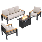Aoxun Aluminum Outdoor Patio Furniture Set, 6-Piece Outdoor Sectional with 44'' Propane Gas Firepit Table, Patio Conversation Sets with Upgraded Armrests and Cushions for Backyard (Grey,5 Seats) Aoxun