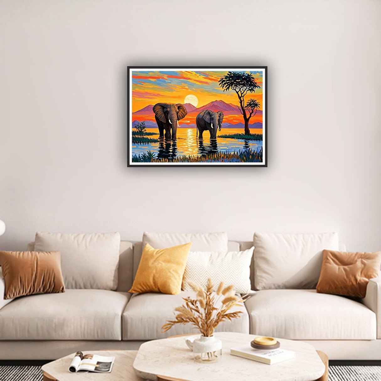 hill froeistung Landscape Scenery Diamond Art Painting Kits for Adults: Elephant Diamond Art Painting Sunset DIY 5d Diamond Art Kit Full Drill for Wall Decor 12 x 16 Inch hill froeistung