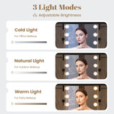 AOGLLATI Makeup Vanity with Lights & Barn Doors, Vanity Desk with Mirror and Lights & Charging Station, Farmhouse Brown Vanity Table with Jewelry Hooks and Open Storage Shelves AOGLLATI