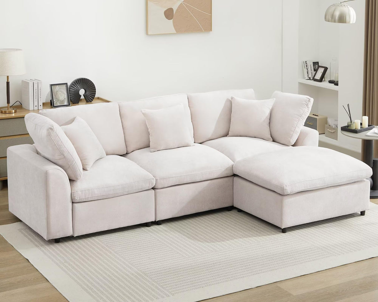 POYISOU 101" Cloud Couch Sectional Sofas for Living Room, L Shaped Modular Couch with Ottoman, Large Convertible Modern 3 Seats Sofa Chenille Comfy Couches for Apartment Lounge, Beige POYISOU