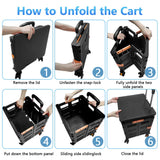 FELICON SELORSS Foldable Utility Cart Folding Portable Rolling Crate Handcart with Durable Heavy Duty Plastic Telescoping Handle Collapsible 4 Rotate Wheels for Travel Shop Move Luggage Office(Black) FELICON