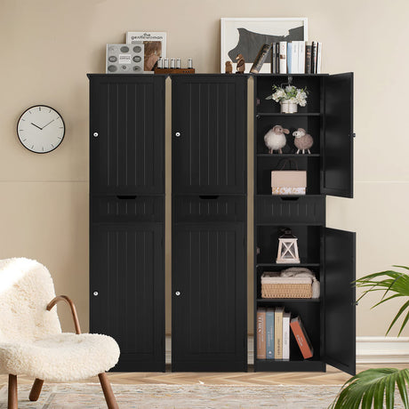 Iwell Tall Bathroom Cabinet, Storage Cabinet with 2 Doors, Narrow Floor Storage Cabinet with Adjustable Shelves for Bathroom, Living Room, Black Iwell