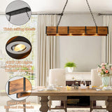 Rustic Wood Chandeliers, Wood Pendant Lighting with 4x5w LED 3 Color Change Light, Farmhouse Rectangle Dining Room Chandelier Industrial Hanging Light for Kitchen Island Pool Table TEINIE