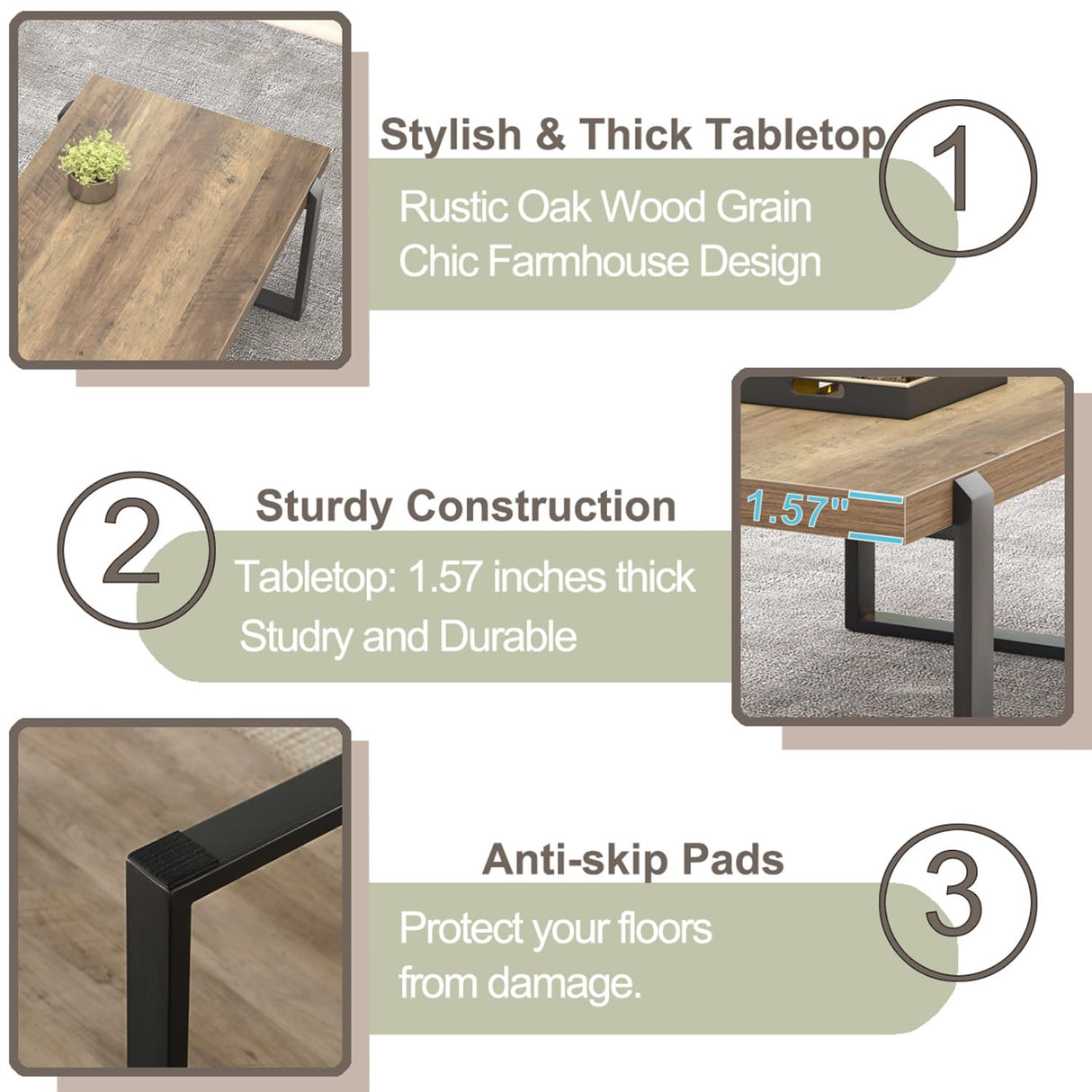 FOLUBAN Coffee Table, Modern Rustic Wood and Metal Center Table, Industrial Cocktail Tea Table for Living Room, Oak, 44 Inch FOLUBAN