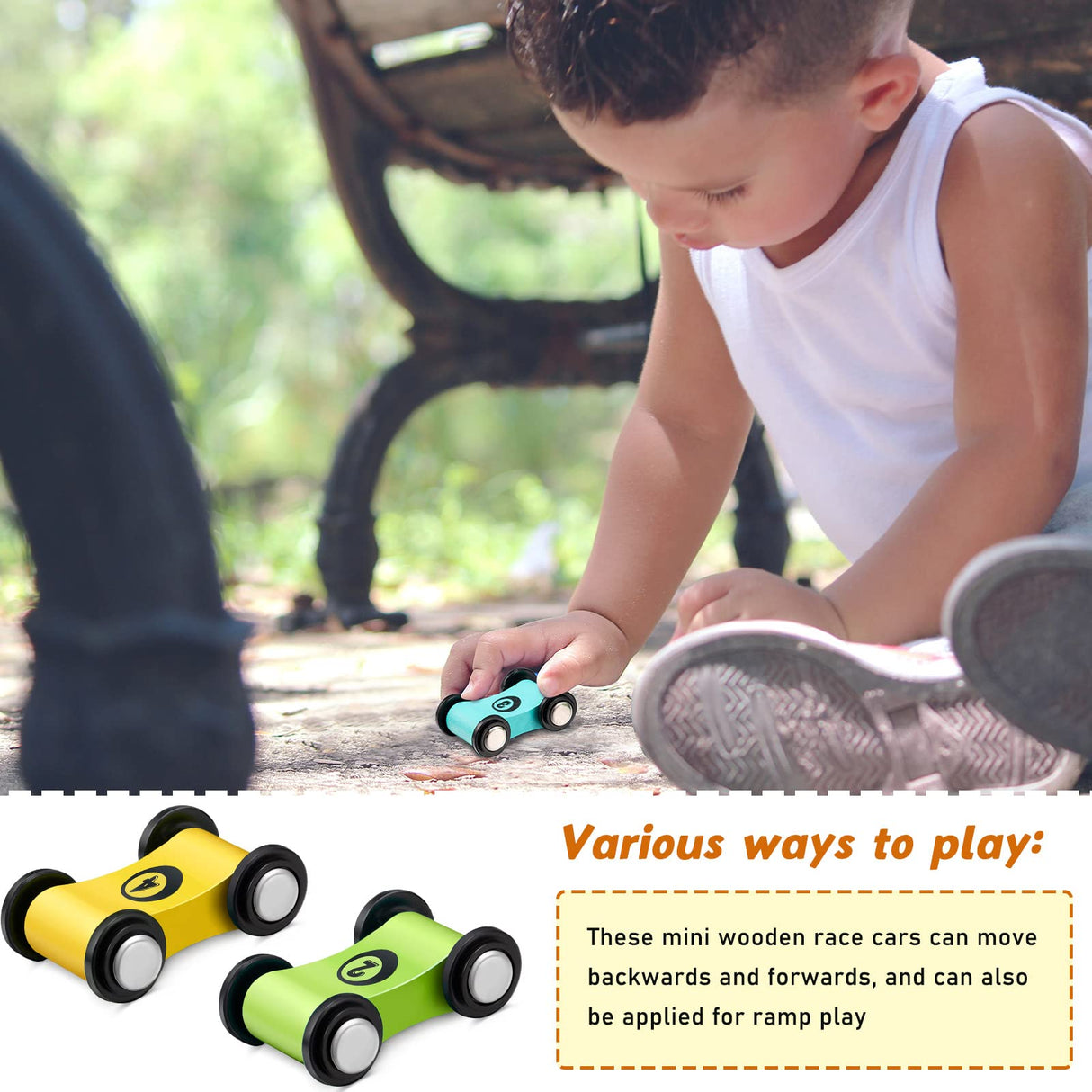 4 Pieces Wooden Car Ramp Race Track Toys for Aged 1 2 3, Christmas Party Present Wooden Car Ramp Racer Mini Cars Play Set Replacement Cars, 4 Pieces Zhanmai