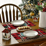 Artoid Mode Red and Black Buffalo Plaid Truck Merry Christmas Placemats Set of 4, 12x18 Inch Xmas Tree Winter Table Mats for Party Kitchen Dining Decoration Artoid Mode