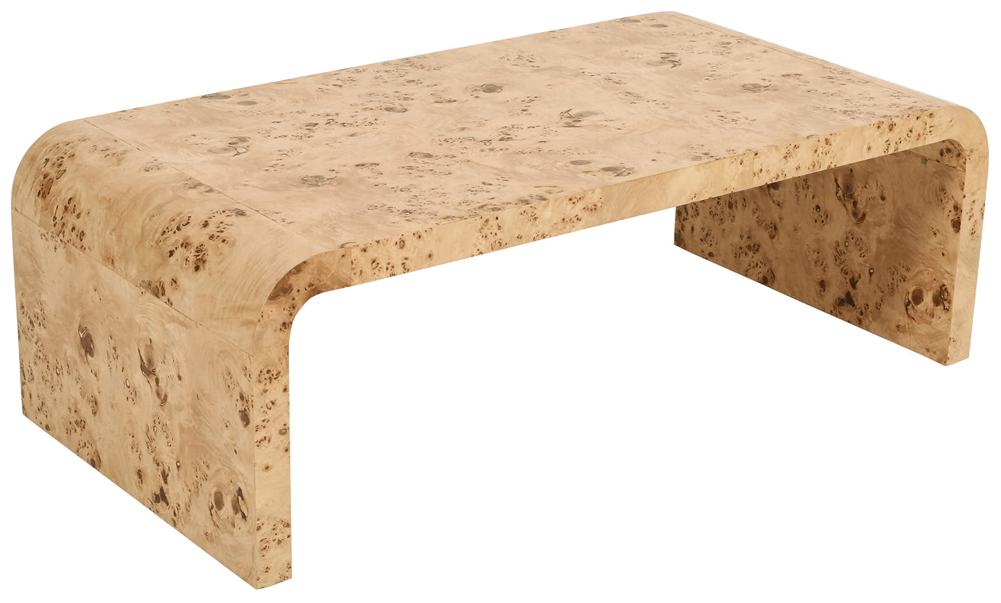 Meridian Furniture 269-C Cresthill Collection Mid-Century Modern Coffee Table with Ash Burl Wood, Natural Ash Finish, Curved Art Deco Design, 48" W x 24" D x 16" H, Natural - WoodArtSupply