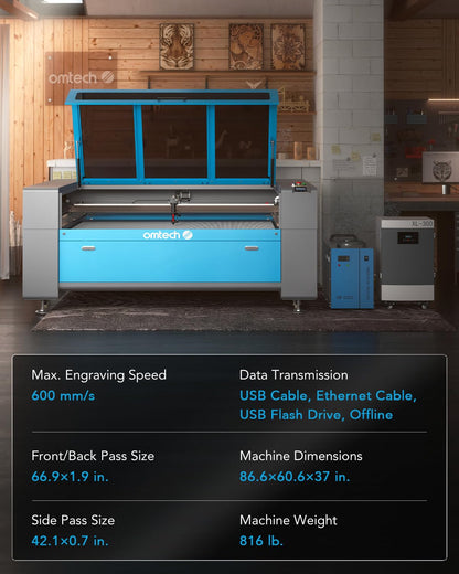 OMTech 150W CO2 Laser Engraver with Autolift Autofocus, 150W Laser Cutter 2 Way Pass Through, 40x63 Laser Engraving Machine with Ruida Control 3-Way Pass-Through Air Assist, Laser Cutting Machine