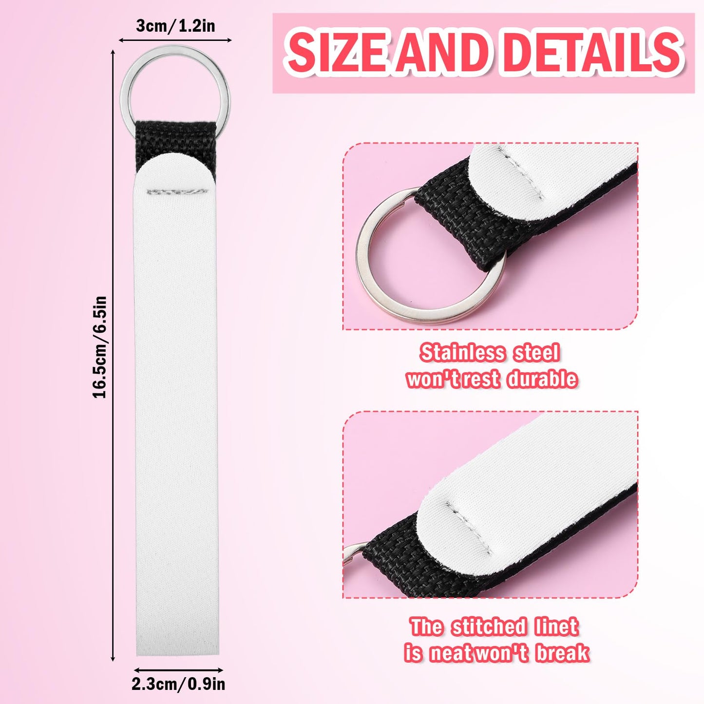 DIVINA VITAE 50Pcs Sublimation Blanks Wristlet Keychain Blank Wrist Lanyard Bulk, DIY Heat Press Transfer Neoprene Key Wrist Lanyard Wristlet Keychain for DIY Crafts(White)