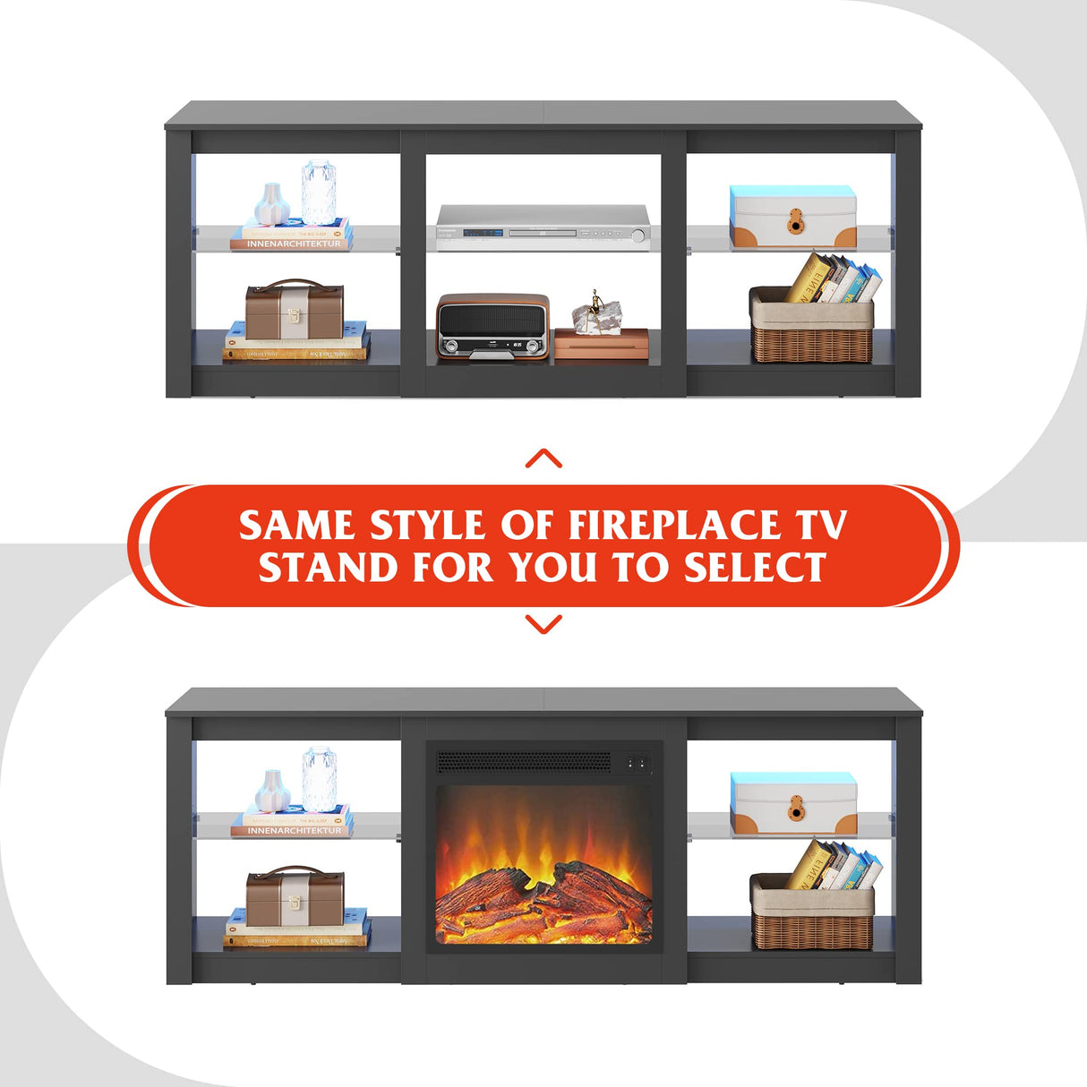 WLIVE TV Stand for 65 Inch TV, Entertainment Center with Adjustable Glass Shelves, LED TV Console, TV Stands for Living Room, Black WLIVE