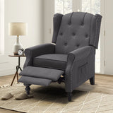 B BAIJIAWEI Tufted Wingback Recliner - Massage & Heat Function - Fabric Push Back Recliner with Remote Control, Adjustable Backrest (Grey) B BAIJIAWEI