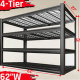 SKZNSA 62" Wide Heavy Duty Garage Shelving Units, 4-Tier Deep Storage Shelves,Black Metal Garage Shelves,Steel Shelf,Large Storage Rack,Industrial Shelving for Shop, 62" W x 27" D x 62" H SKZNSA