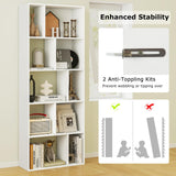 Nightcore 63” Tall Freestanding Display Shelf, 5-Tier Geometric Bookcase with 10 Storage Cubbies, Anti-toppling Devices, Modern Bookshelf for Living Room, Bedroom, Home Office, White WoodArtSupply