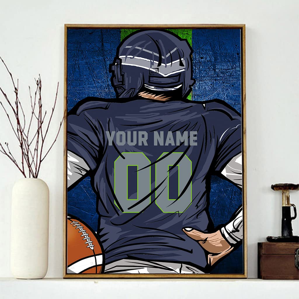 Custom Football Diamond Painting with Name and Number,Customized Sports Fan Jersey Painting,Personnalized Football Player Diamond Art for Home Decor (Seattle Navy-Blue) Weadatty