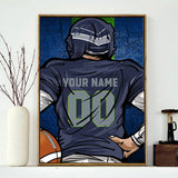 Custom Football Diamond Painting with Name and Number,Customized Sports Fan Jersey Painting,Personnalized Football Player Diamond Art for Home Decor (Seattle Navy-Blue) Weadatty