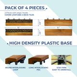 CLOVERHOLM Pack of 4 Pieces Teak Deck Tiles Border (2 Male-Pegs, 2 Female-Hook), Trim Pin End of Outdoor Floor Tiles, Loop End Piece for 12”x12" Shower Floor Wood, Dance Floor (12 Inch, Natural) CLOVERHOLM