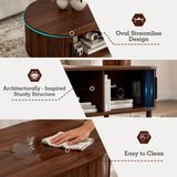 ZttRiee Coffee Table for Living Room, Modern Oval Coffee Table with Cabinets & Sliding Doors, Home Small Space, 47.2" Fluted Center Table, Walnut ZttRiee