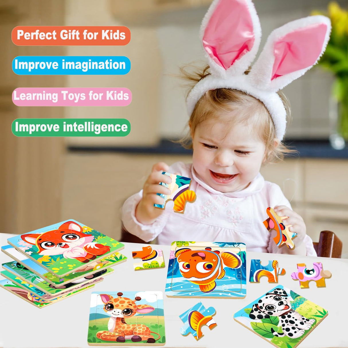 Puzzles for Toddlers 2-4, 9 Piece Animal Wooden Jigsaw Puzzles for Kids Ages 4-6 Year Old, Children Learning Educational Puzzles Toys for Boys and Girls (8 Packs) VOMYOZB