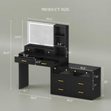 DWVO Vanity Desk with Mirror and Light, 65" Makeup Mirror Table Set with 3 Lighting Modes Adjustable, Large Makeup Dressing Vanity Table with Charging Station, 10 Drawers and 4 Storage Shelves, Black DWVO