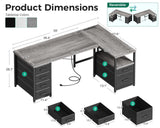 Coleshome L Shaped Computer Desk with 6 Drawers & Power Outlet, 55 Inch Corner Desk with Reversible Storage Shelf & File Drawer, Home Office Desk, Grey Oak Coleshome