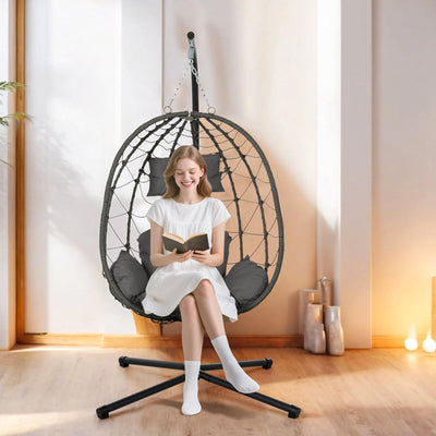 Hanging Egg Chair with Stand Egg Chair Indoor Outdoor, Patio Swing Hammock Egg Chairs, UV Resistant Removable & Washable Thicken Padded Cushions, 350LBS Capacity for Bedroom, Balcony, Garden
