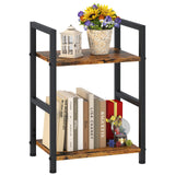 Katrawu Small Bookshelf for Small Space, 2 Tier Industrial Bookcase,Narrow Book Case Storage Organizer Book Shelf for Living Room, Bedroom and Office, Easy Assembly(2 Tier,Rustic Brown) Katrawu