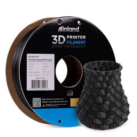 INLAND Micro Center TPU Filament, Black TPU 3D Printer Filament, Shore 95A Flexible Filament, Dimensional Accuracy +/- 0.03 mm - 1kg Cardboard Spool (2.2 lbs) INLAND